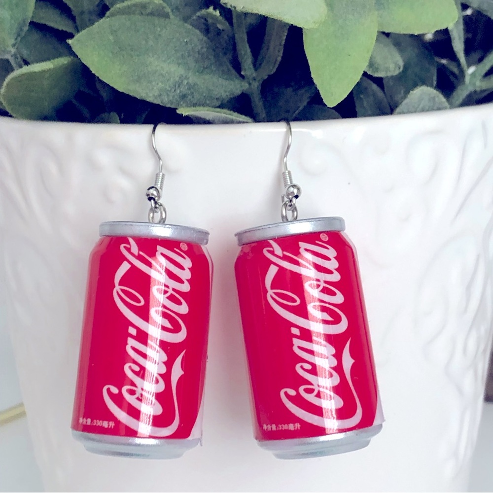 New Oversized Coke Soda Can Dangling Handmade Earrings Fun Novelty Coca-cola